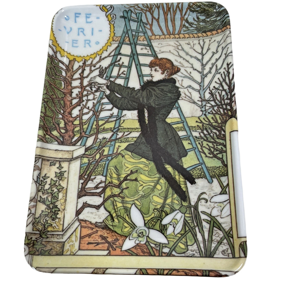 Decorative Crafts Woman in Garden February Fevrier Melamine Trinket Dish Italy